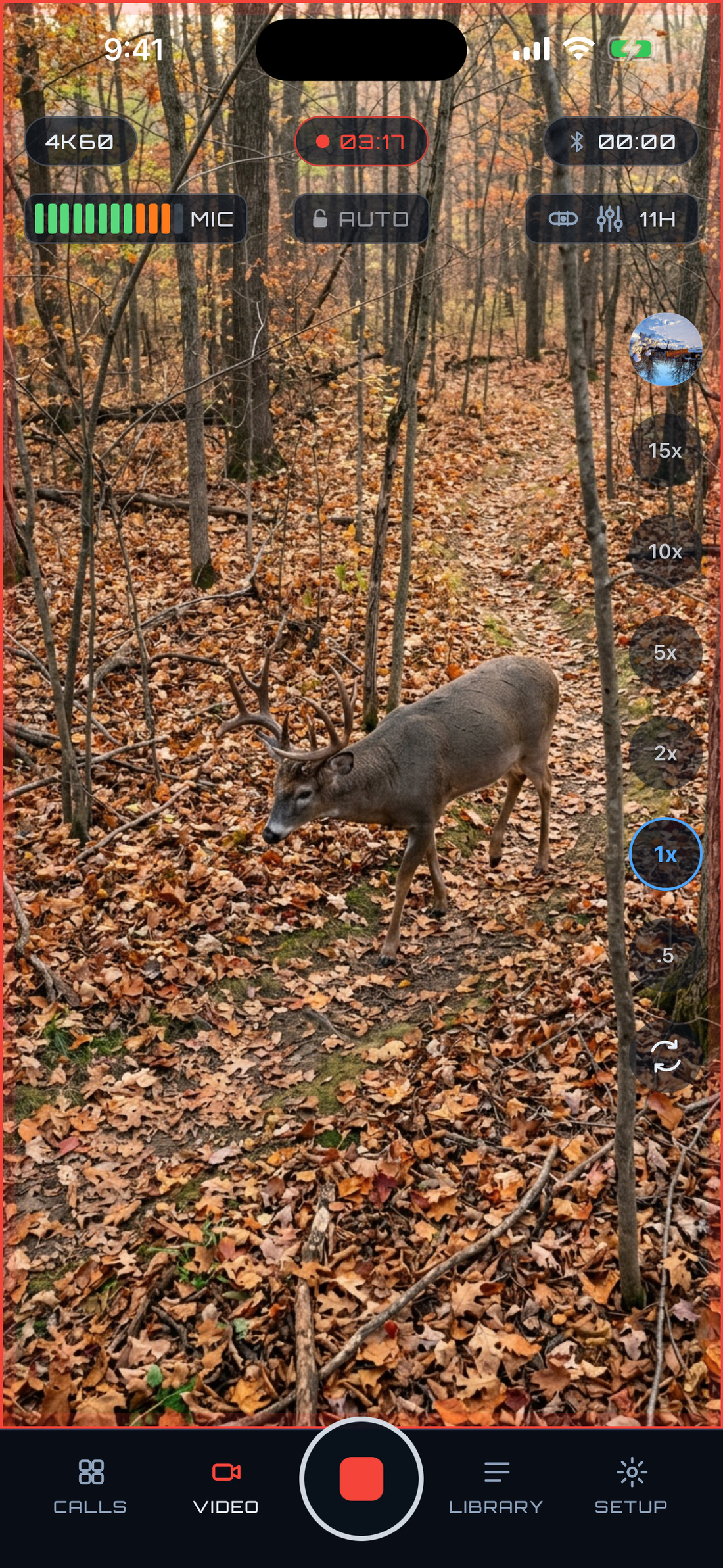 PREYR Pro Video filming a whitetail buck from a stand